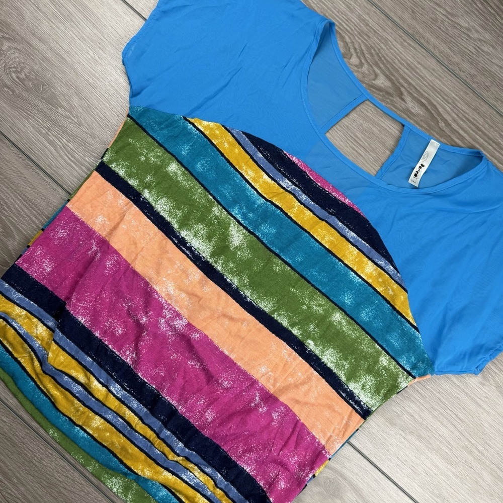 Doremi Women's Colorful Striped Short Sleeve‎ Tunic Top Multicolor Size Large